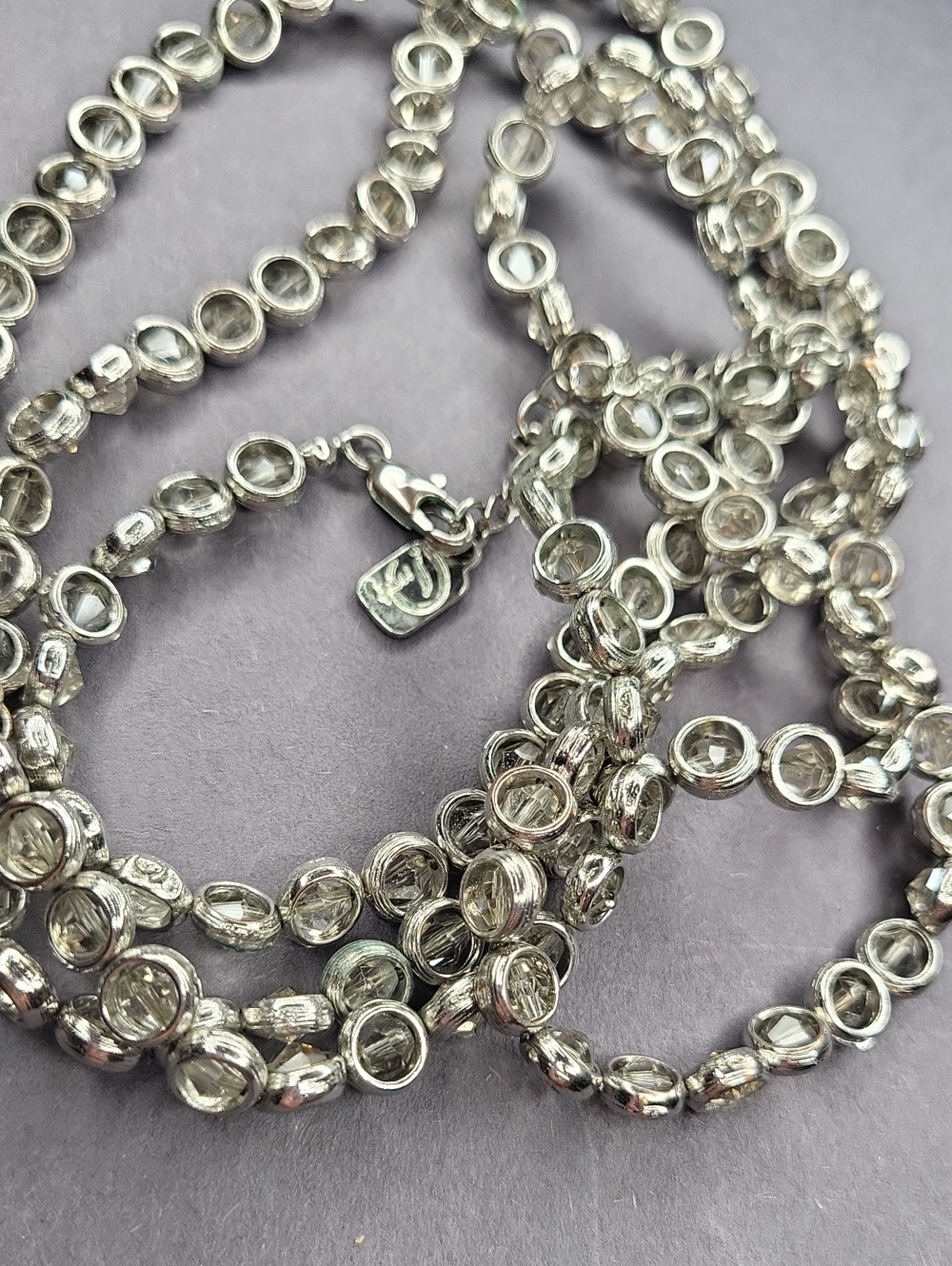 Silver Crystal Bezel Station Necklace